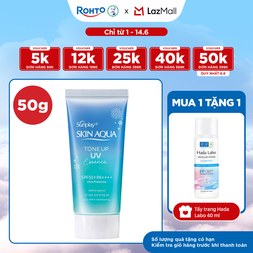 Kem chống nắng nâng tông Skin Aqua Tone up Blue cho da vàng có khuyết điểm đỏ, dạng tinh chất Sunplay Skin Aqua Tone Up UV Essence Blue SPF 50+ PA++++ 50g