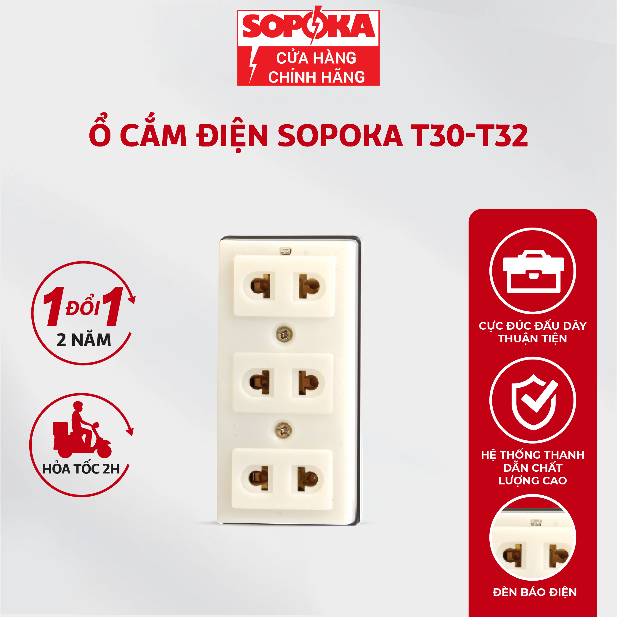 Ổ cắm điện sopoka t30-t32 2 cửa,3 cửa an toàn