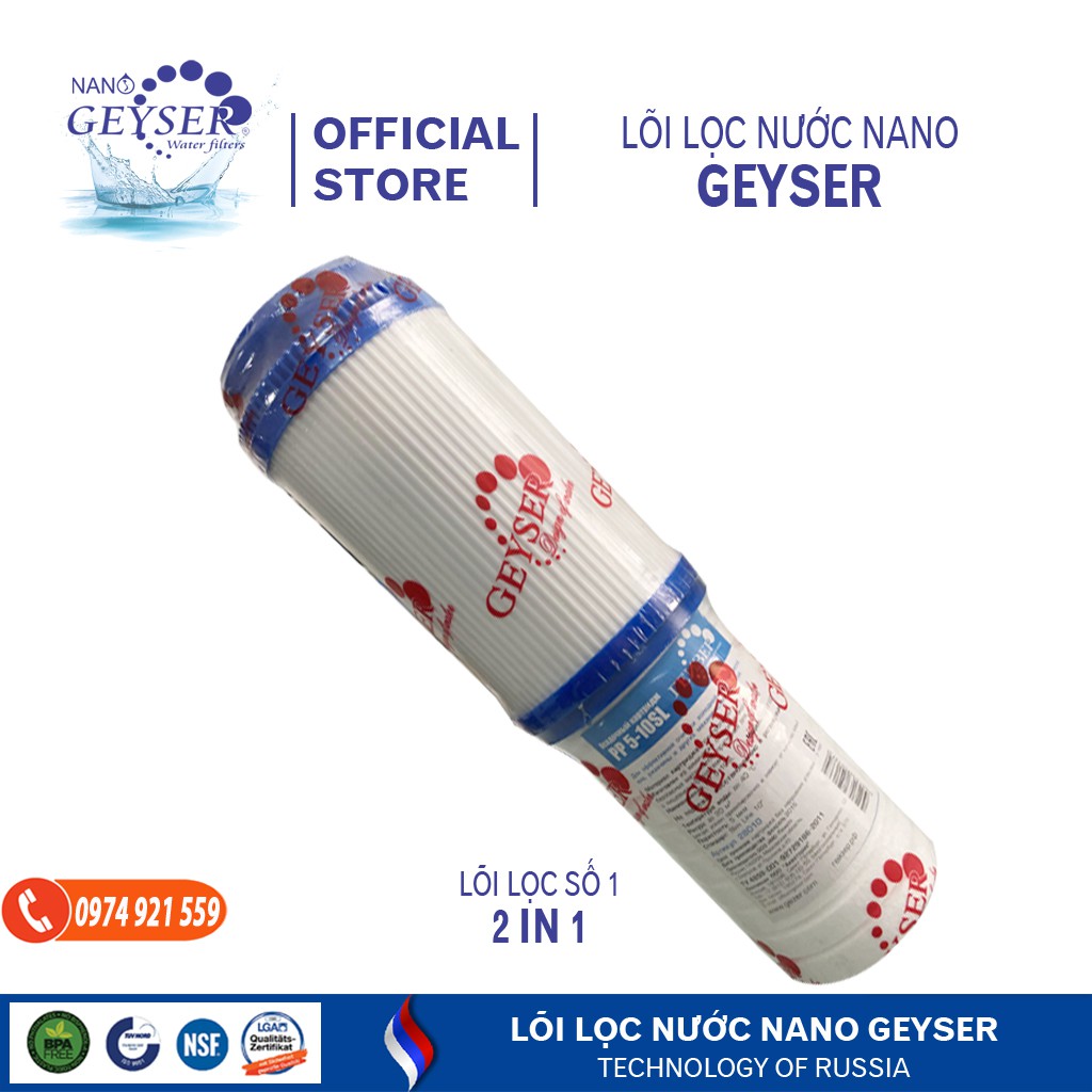 [Chính hãng-Thương hiệu Nga-Cao cấp-Lỗi đổi mới]  lõi lọc nước 2in1-Lõi Carbon, PP 5 Micron- -dòng máy Nano Geyser của Nga