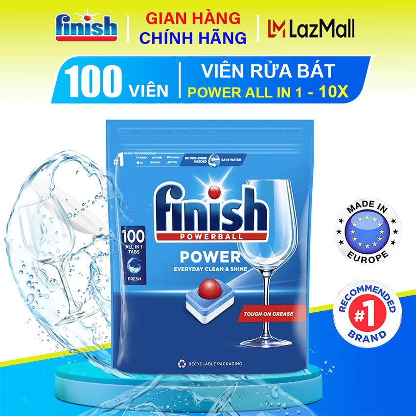 Viên rửa bát Finish Powerball Power All In 1 Max - Túi 100 viên, 110 viên rửa chén Finish All in one