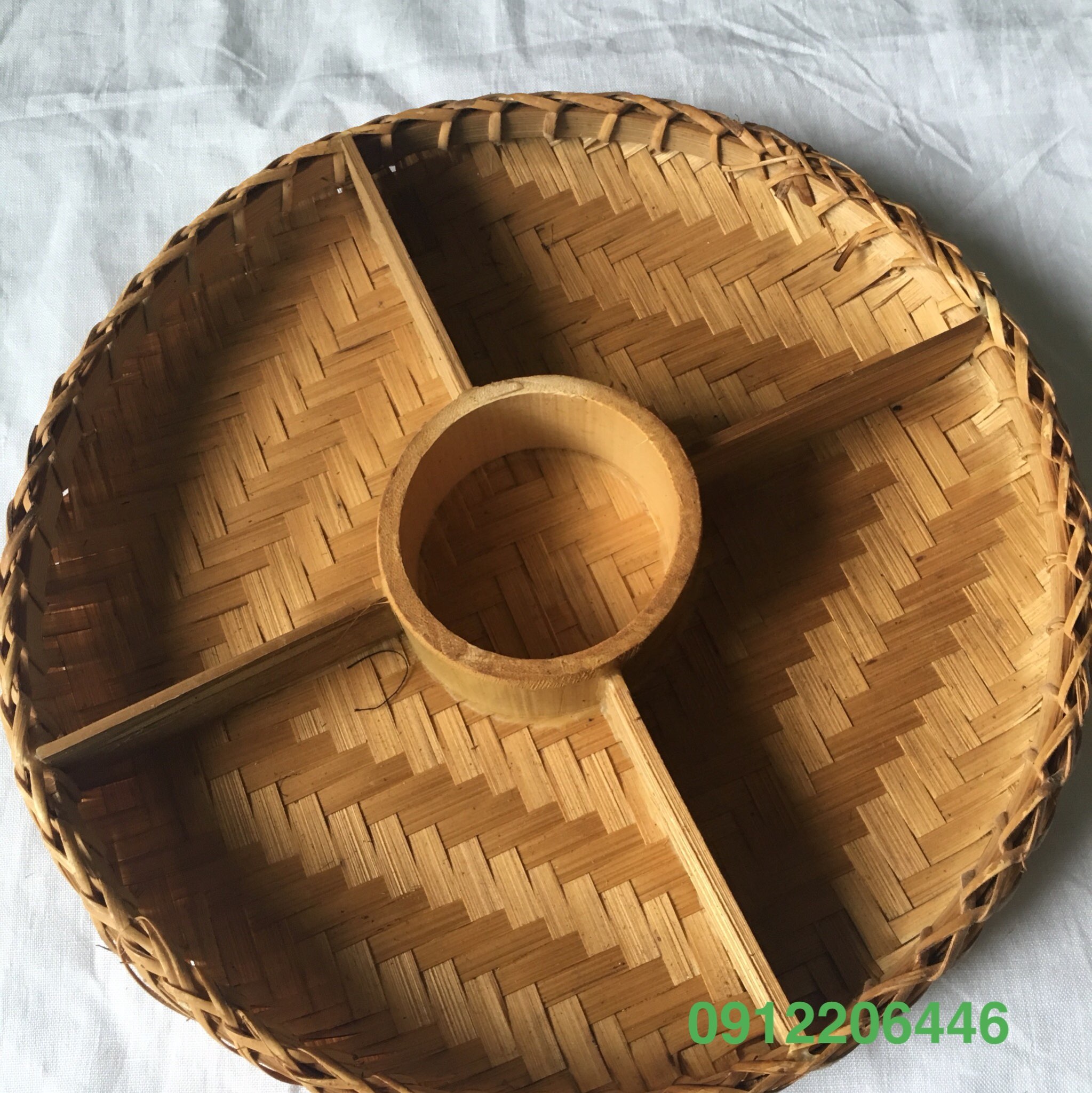 Combo 5 mẹt chia ngăn đường kính 35 cm làm bằng tre dùng bày bán bún đậu mắ, tôm, các món lẩu và trang trí khác