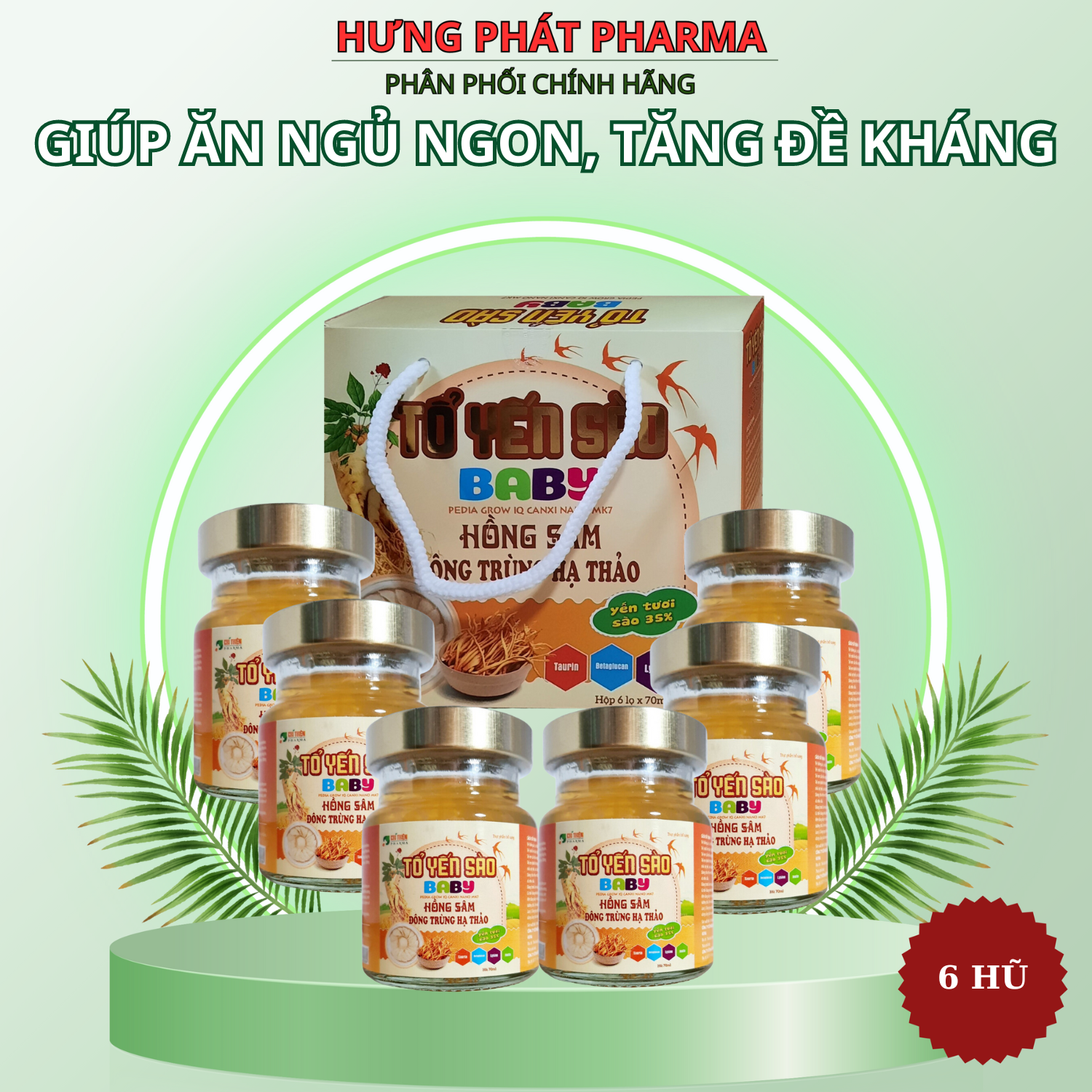 Tổ Yến Sào Baby Hồng Sâm Đông Trùng Hạ Thảo giúp bổ sung dinh dưỡng, ăn ngủ ngon, tăng đề kháng Hũ 70 ml