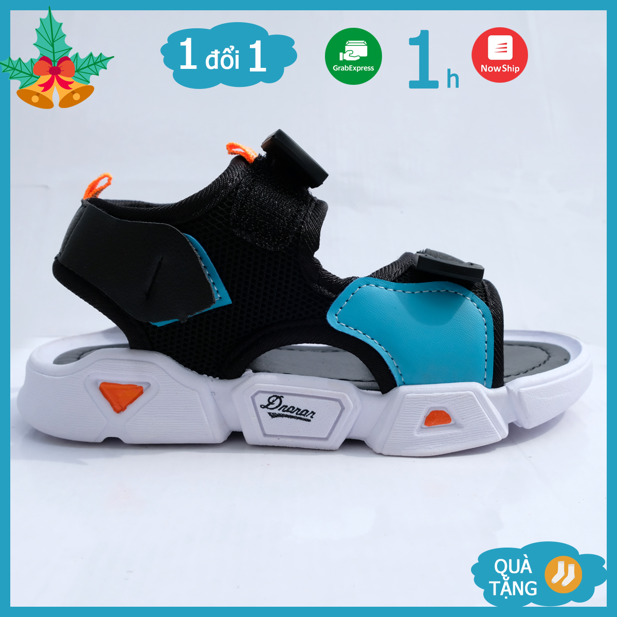 Sandal học sinh màu đen phối xanh, giày quai hậu Hàn Quốc cho bé trai - May House Shop