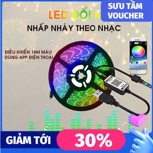 Đèn Led Dây Đổi Màu RGB - 5m IP65 Cảm Biến Nhạc - Dùng Điện Qua Đầu USB Tiện Lợi Kết Nối Bluetooth - HOT TIKTOK