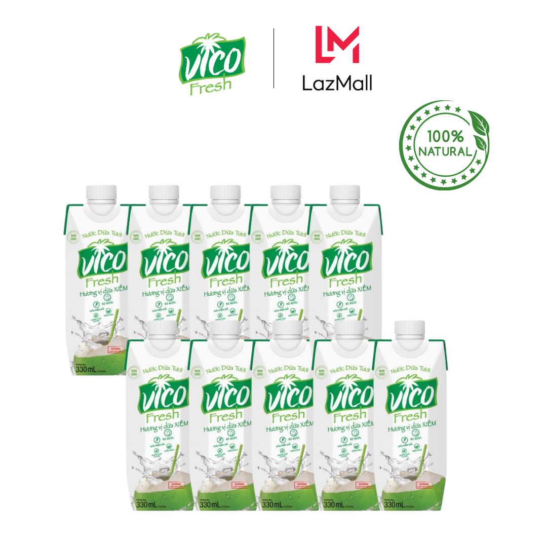 Combo 10 hộp nước dừa vico fresh vị xiêm 330ml - bù nước bù kali