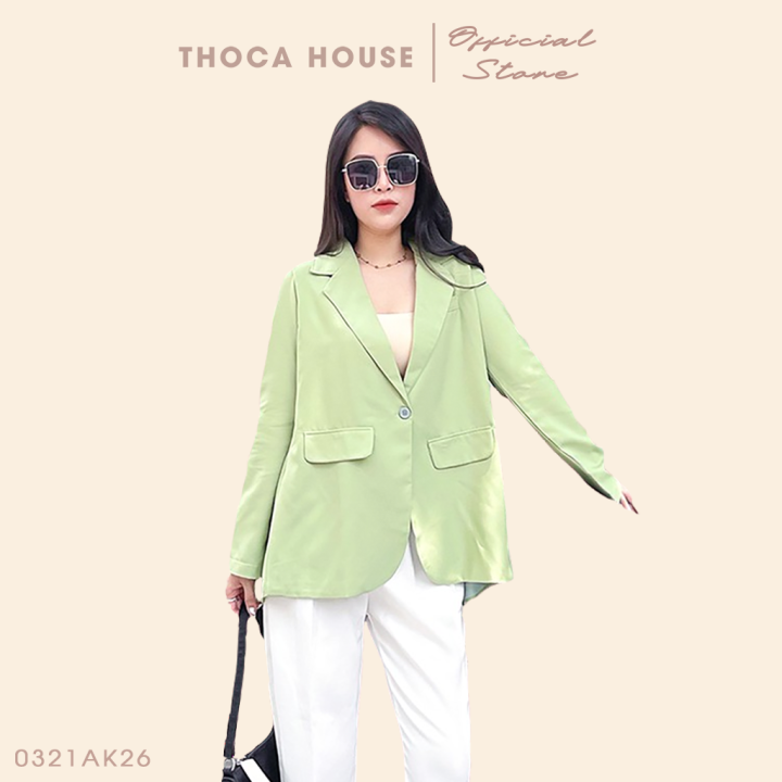 Áo khoác vest blazer túi nấp tay dài xẻ tà sau xanh bơ THOCA HOUSE hàng mới độc đáo, kiểu dáng hiện đại