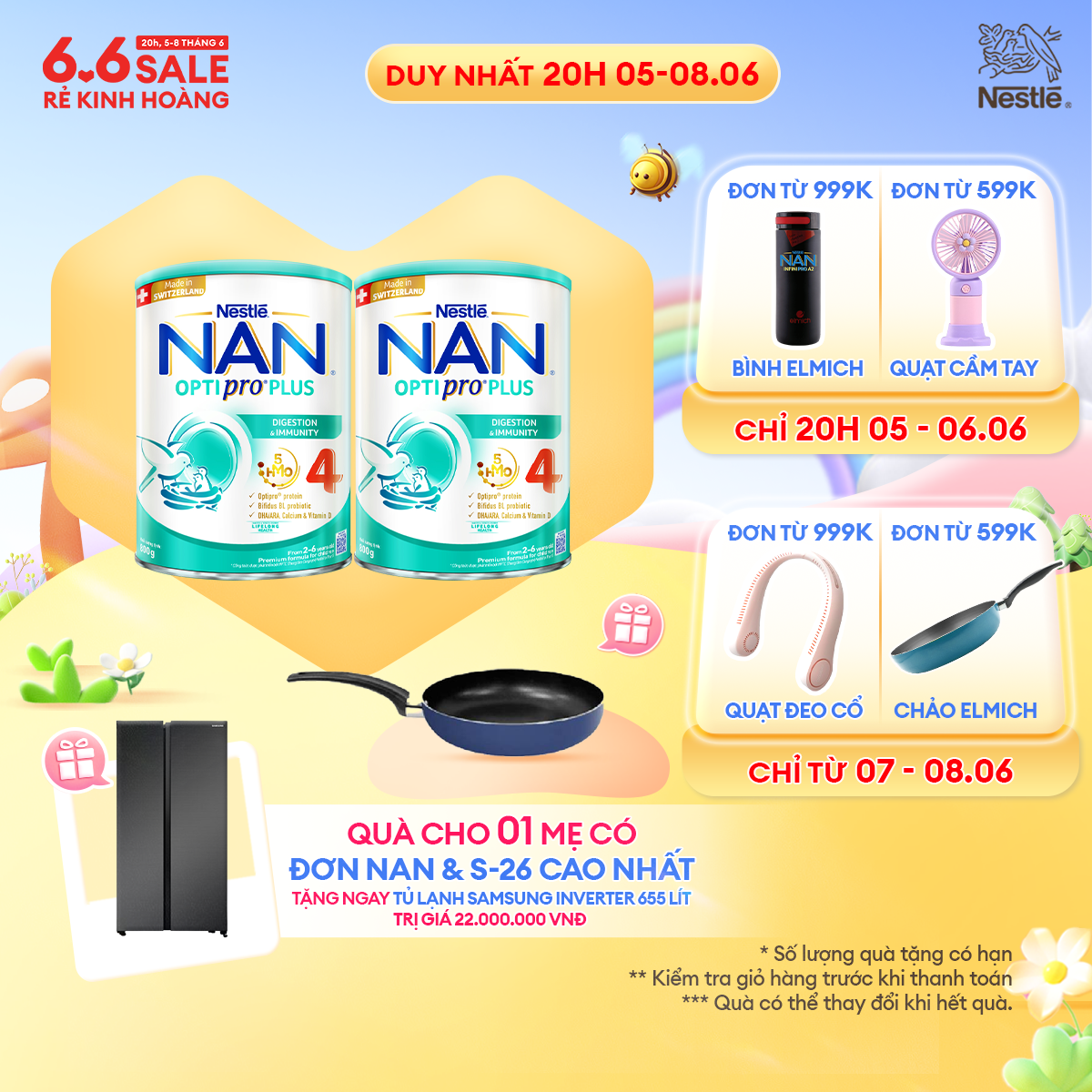 [CHỈ 20H 05-08/06 QT ĐƠN 599k/999k] [Tặng chảo chống dính mẫu ngẫu nhiên] Bộ 2 Sữa bột Nestlé NAN OP