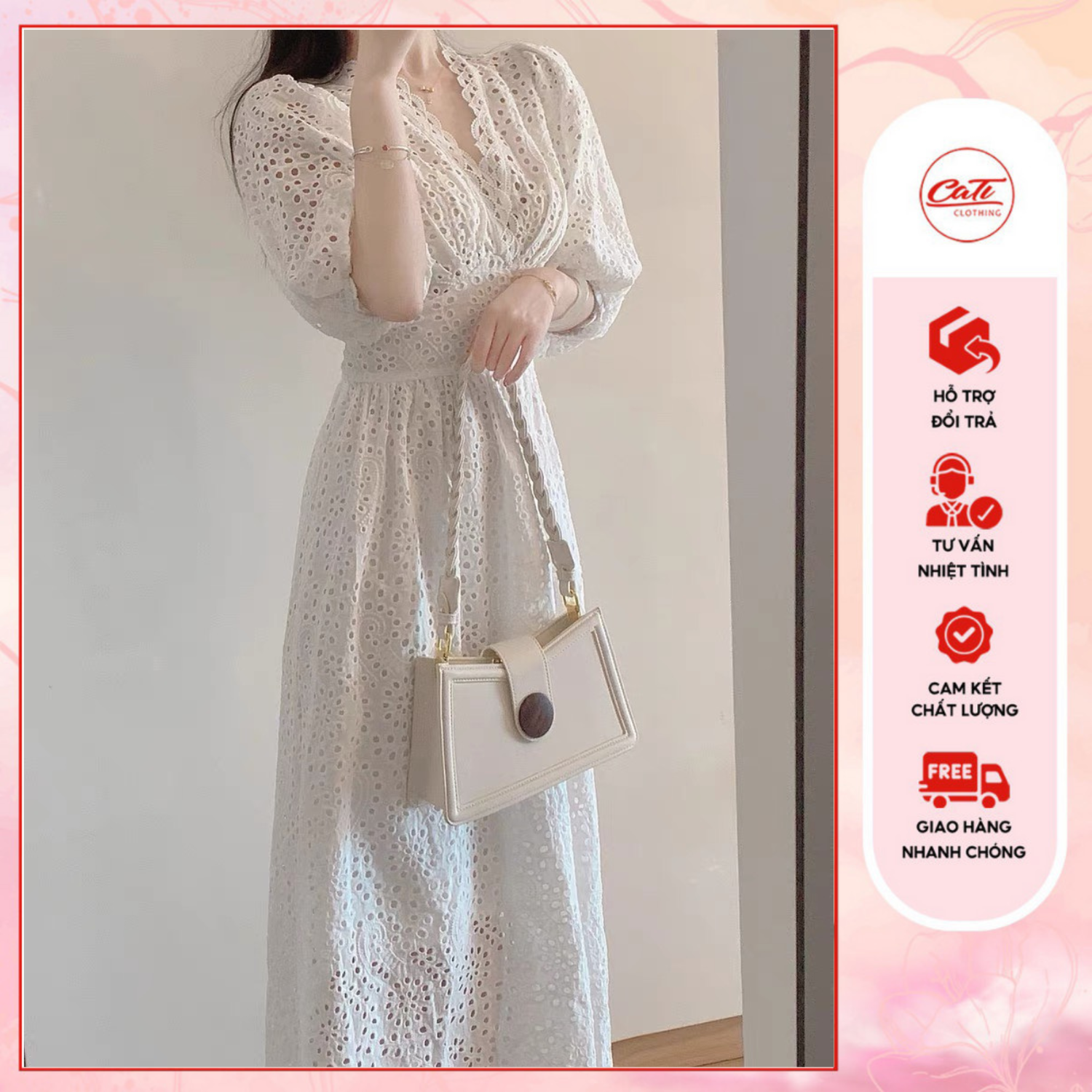 CATI Đầm thô trắng dáng dài