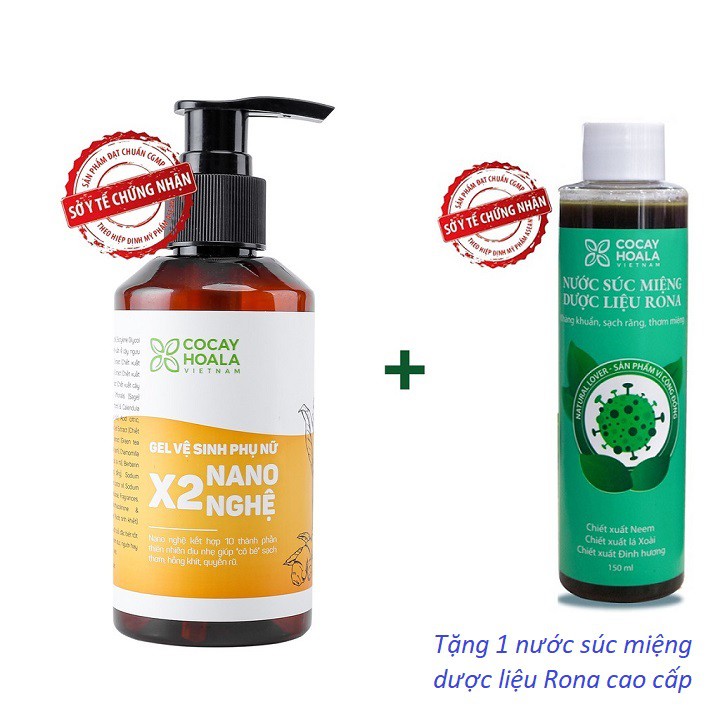 [HCM]DUNG DỊCH VỆ SINH PHỤ NỮ GEL X2 NANO NGHỆ Cocayhoala 150ml tặng kèm 1 nước súc miệng Rona
