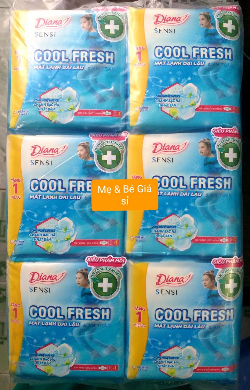 Hàng tặng-combo 6 gói/3 gói bvs diana sensi cool fresh mỏng cánh, gói 8 miếng dài 23cm