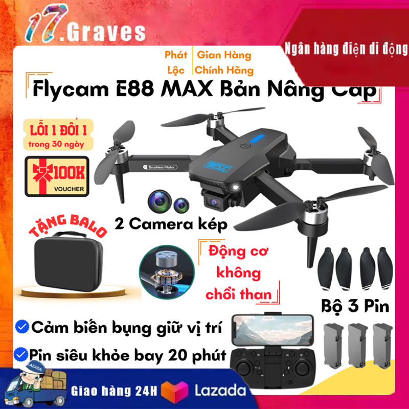 Máy bay camera flycam，E88 Max điều khiển từ xa quay phim, mini giá rẻ flycam drone，4K HD camera kép góc rộng 120 độ