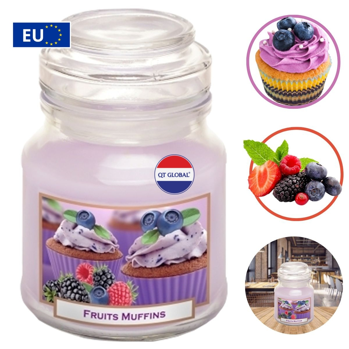 Hũ nến thơm Bartek Candles 130g Fruits Muffins - bánh muffin trái cây, thơm phòng, hỗ trợ khử mùi (giao mẫu ngẫu nhiên)