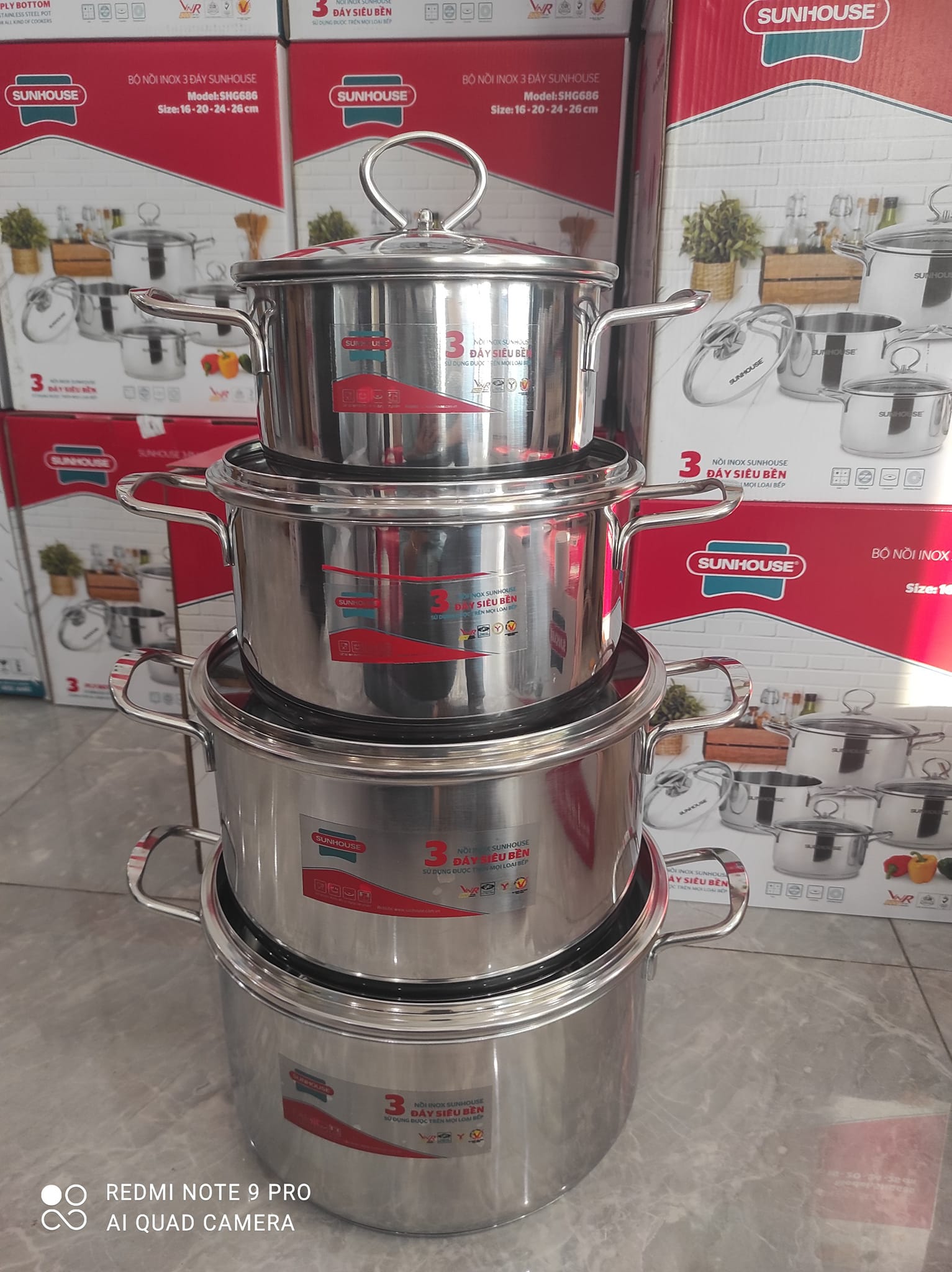 Bộ nồi inox 3 đáy sunhouse shg686