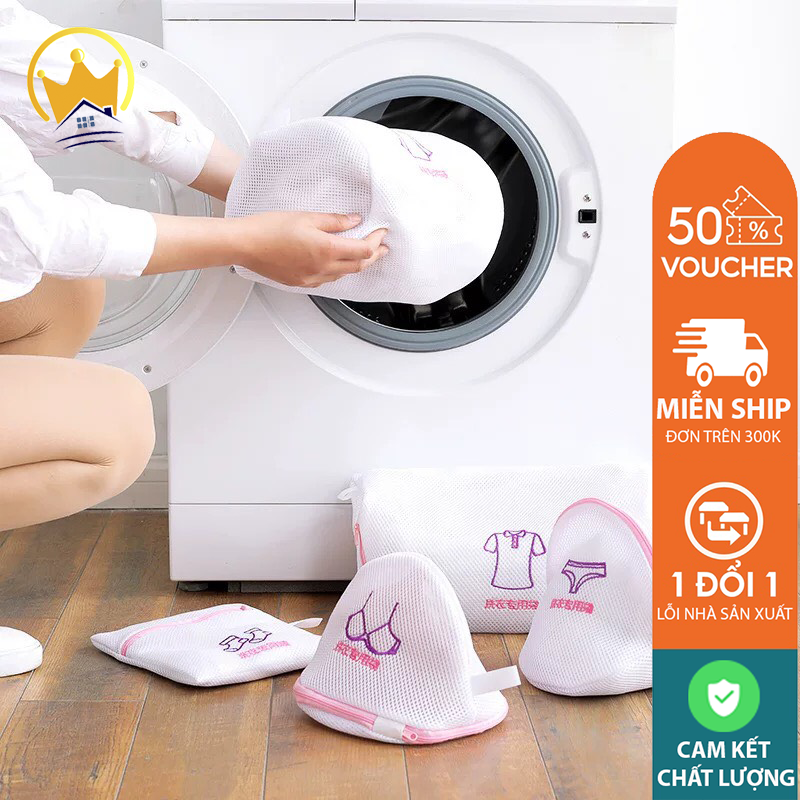 Combo 5 túi lưới giặt đồ, túi đựng quần áo máy giặt loại cao cấp nhiều size, Combo 5 túi lưới giặt đồ