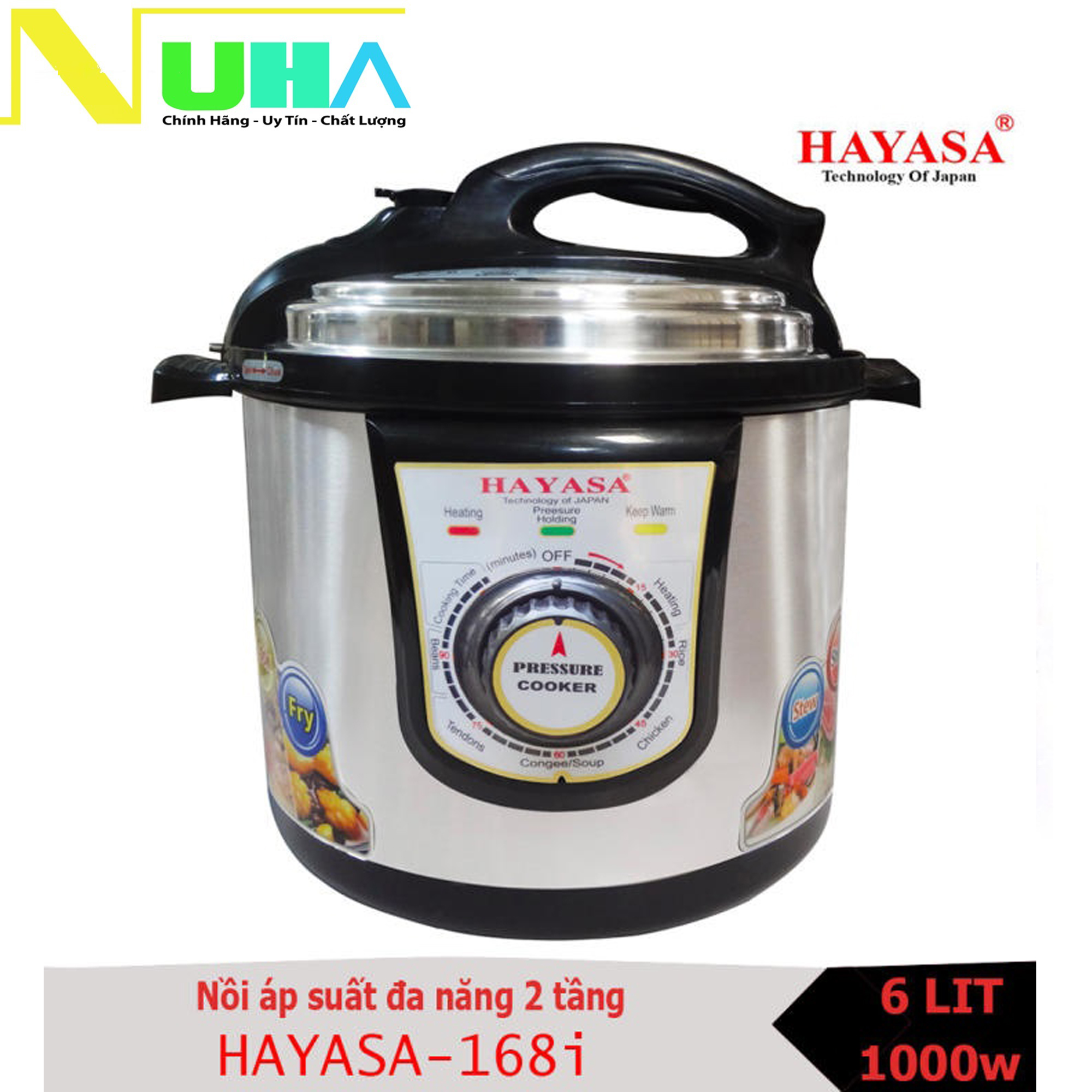 Nồi áp suất điện đa năng Hayasa Ha-168i công nghệ nhật bản cống suất 1000W dung tích 6L-Hàng chính hãng