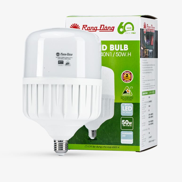 Bóng đèn led bulb trụ công suất 50w nhôm bọc nhựa rạng đông