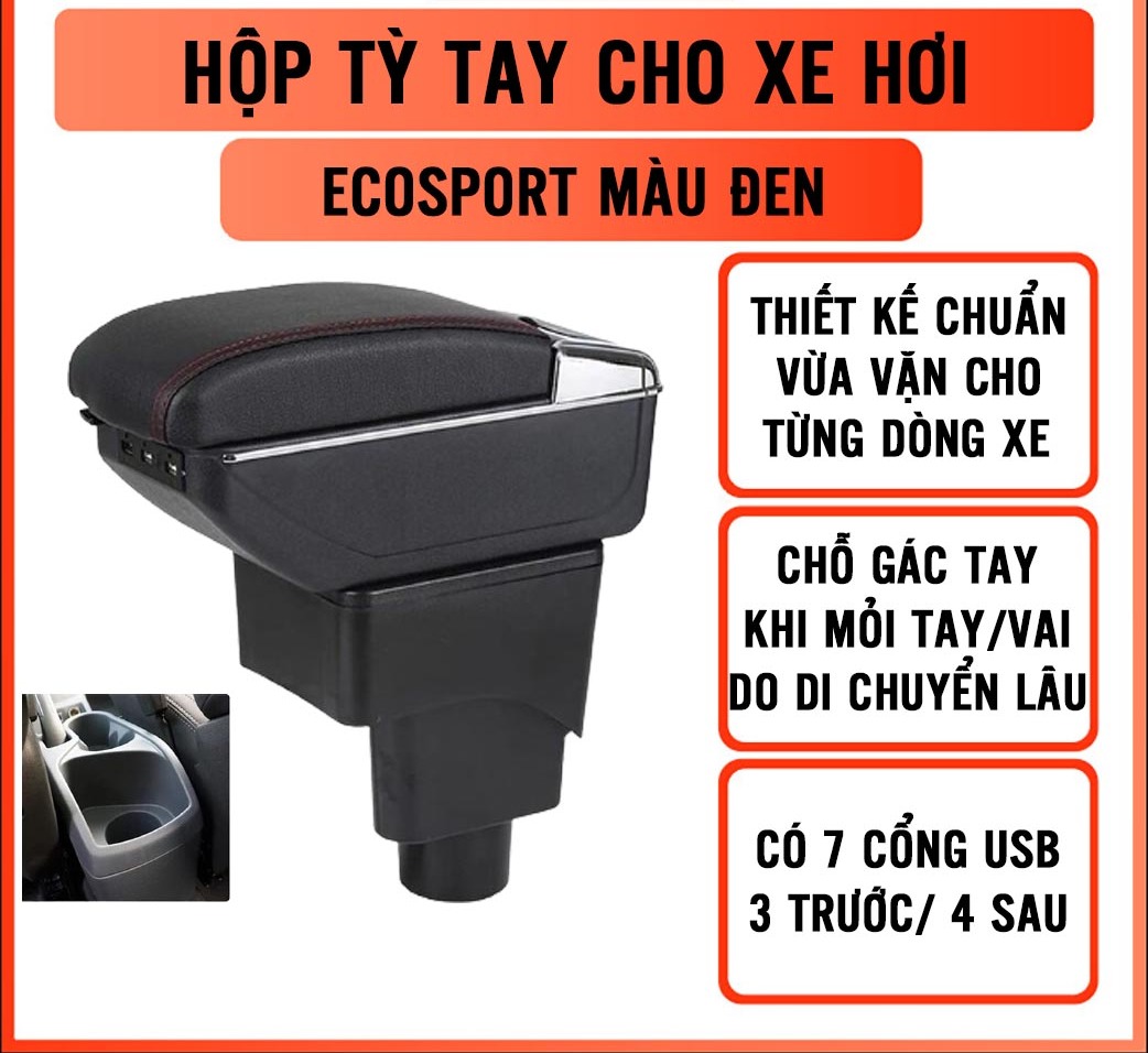 Hộp tỳ tay cho xe FORD ECOSPORT - 7 cổng usp, 2 ngăn đựng đồ tiện ích