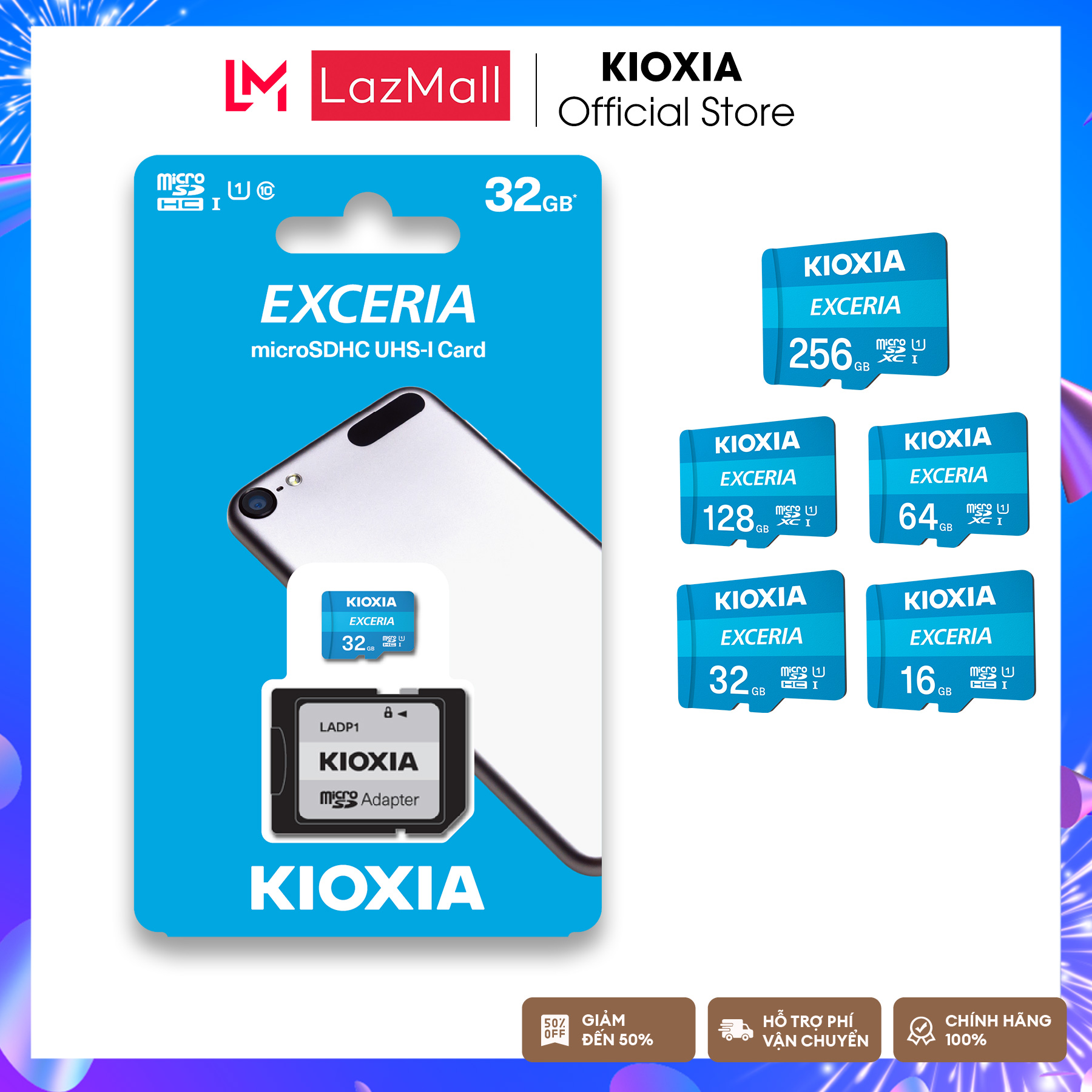 Thẻ nhớ micro sdhc exceria uhs-1 c10 100mb/s kioxia - hàng chính hãng