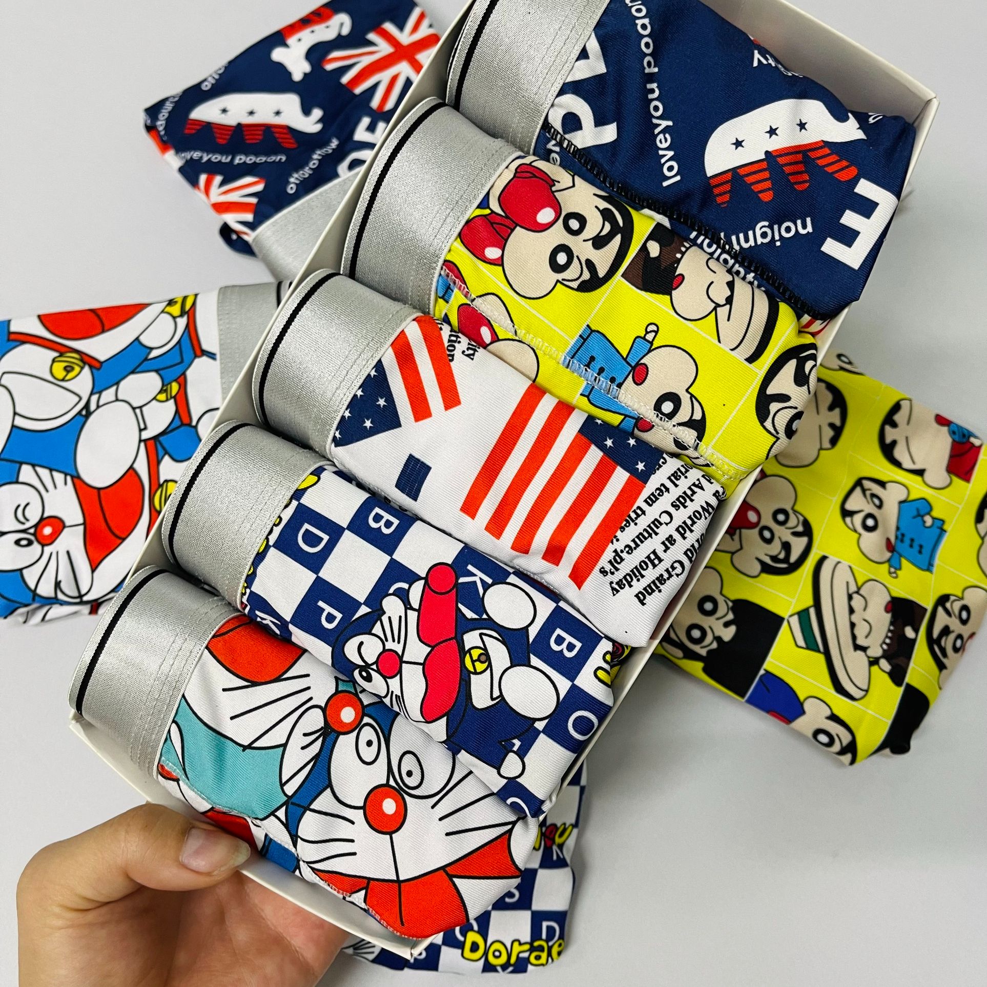 Combo 5 quần sịp đùi boxer nam chất thun mịn cao cấp co dãn, thoáng mát in hình họa tiết Doremon, Shin hàng loại 1