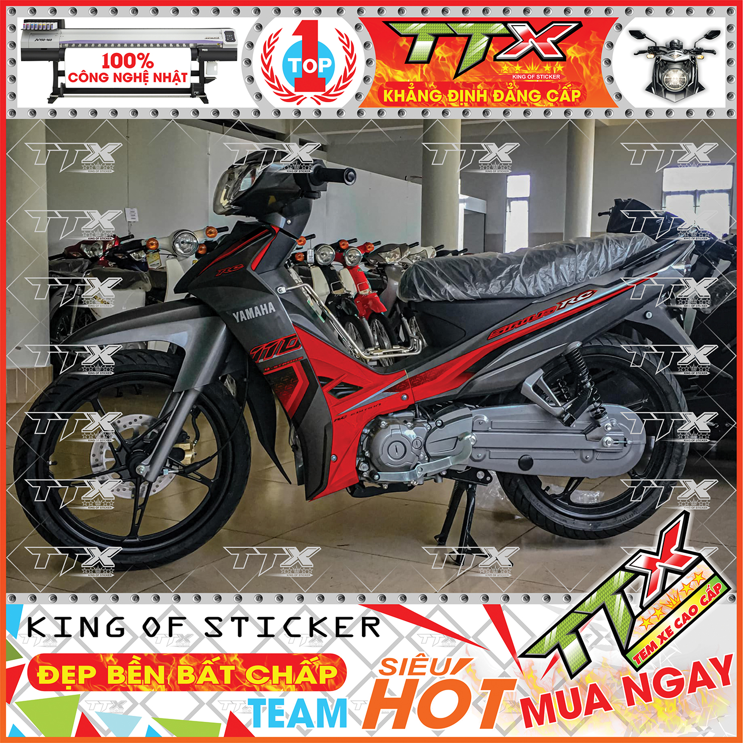 Tem xe sirius đen đỏ rc 2022 - tem dán xe sirius rc 110 đỏ đen siêu đẹp - mẫu tem rời sirius đen đỏ
