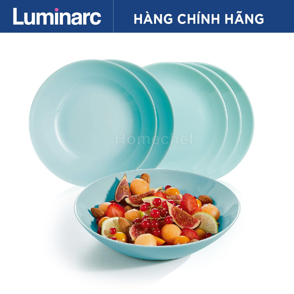Bộ đĩa (dĩa) Luminarc Diwali thủy tinh xanh ngọc 6 chi tiết, dùng lò vi sóng, máy rửa bát - DW6A