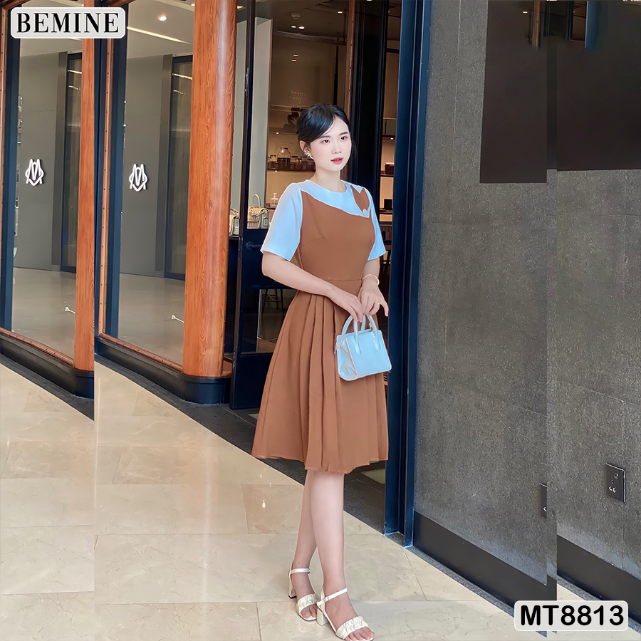 Đầm thiết kế cổ phối nơ tùng xoè bemine mt8813
