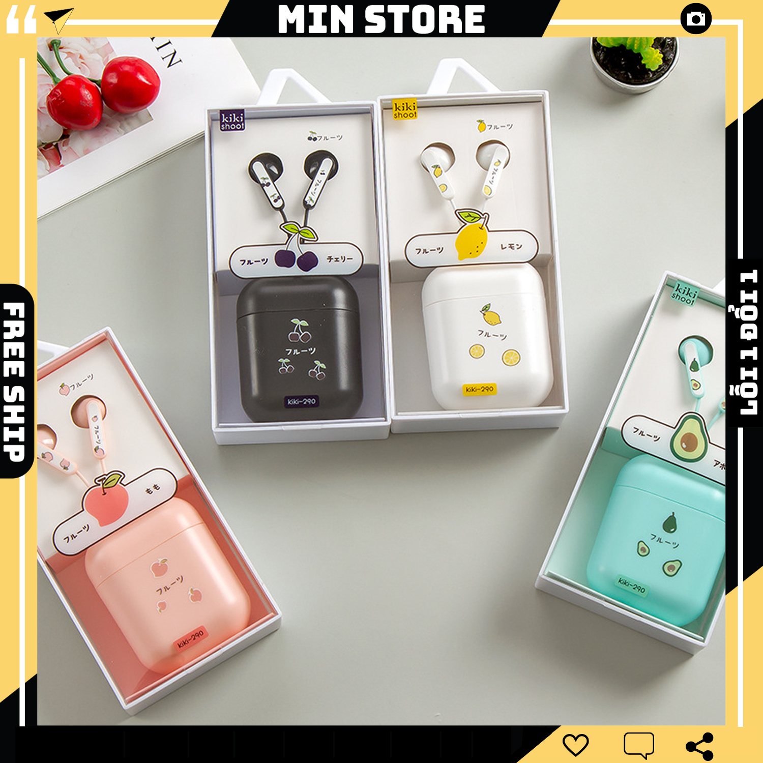 Bộ Tai Nghe Và Hộp Đựng Hàn Quốc Cực Cute ( KIKI ) - Có Micro Đàm Thoại - Âm Thanh Hay -  Min STORE
