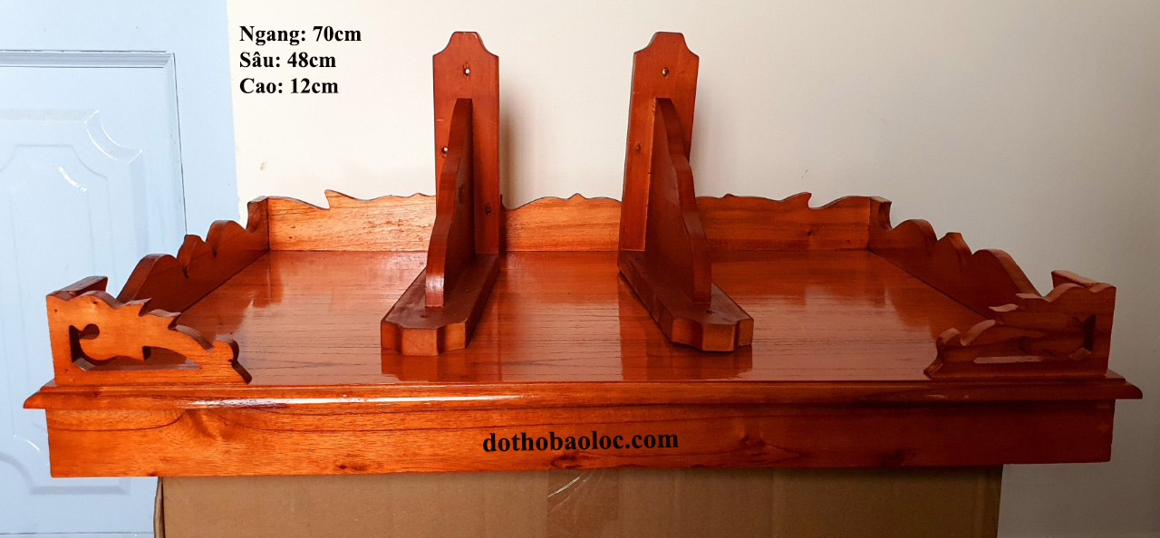 Bàn thờ treo tường gỗ xoan ngang 70cm trơn đỏ