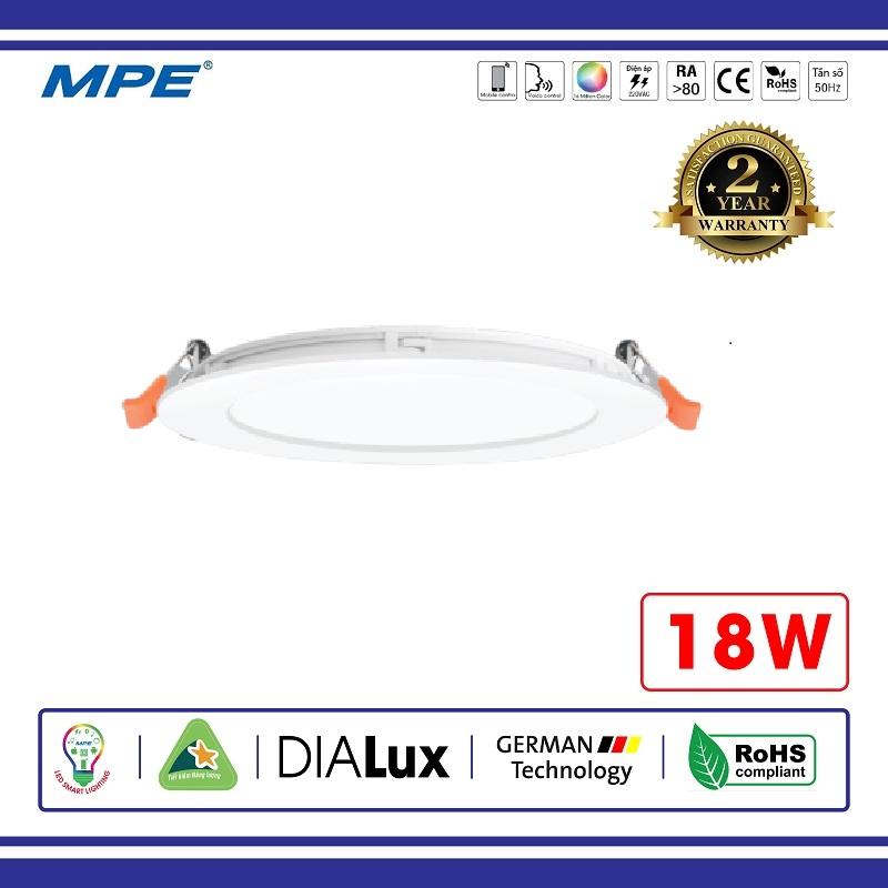 Đèn led mini panel âm trần tròn 3 chế độ màu 18w mpe