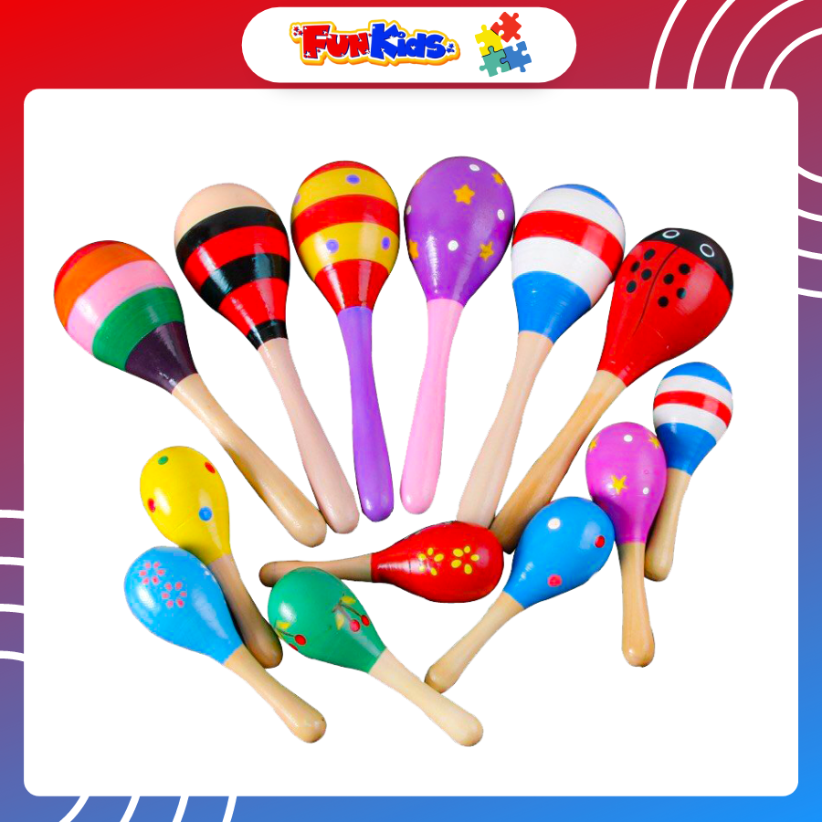 Đồ chơi âm nhạc bộ Maracas gỗ lắc tay loại to dài 20cm phát triển khả năng cảm thụ âm nhạc cho trẻ từ 0 tuổi trở lên