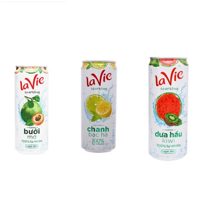 Thùng 24 Lon Nước giải khát có gas LaVie Sparkling hương bạc hà / Bưởi Mơ 330ml