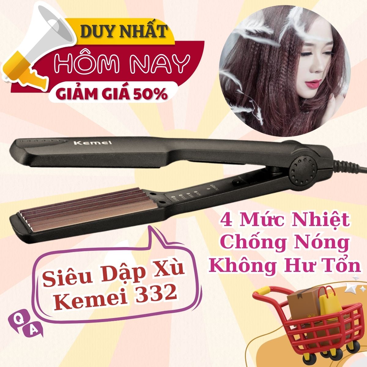 Máy bấm tóc gợn sóng giúp bạn có mái tóc như ý, sang trọng, thanh lịch, máy dập xù tóc bản to, dụng cụ làm tóc đa năng tại nhà