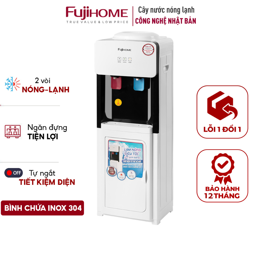 Cây nước nóng lạnh nhập khẩu  FUJIHOME, máy nước uống nóng lạnh mini tự động ngắt tiết kiệm điện