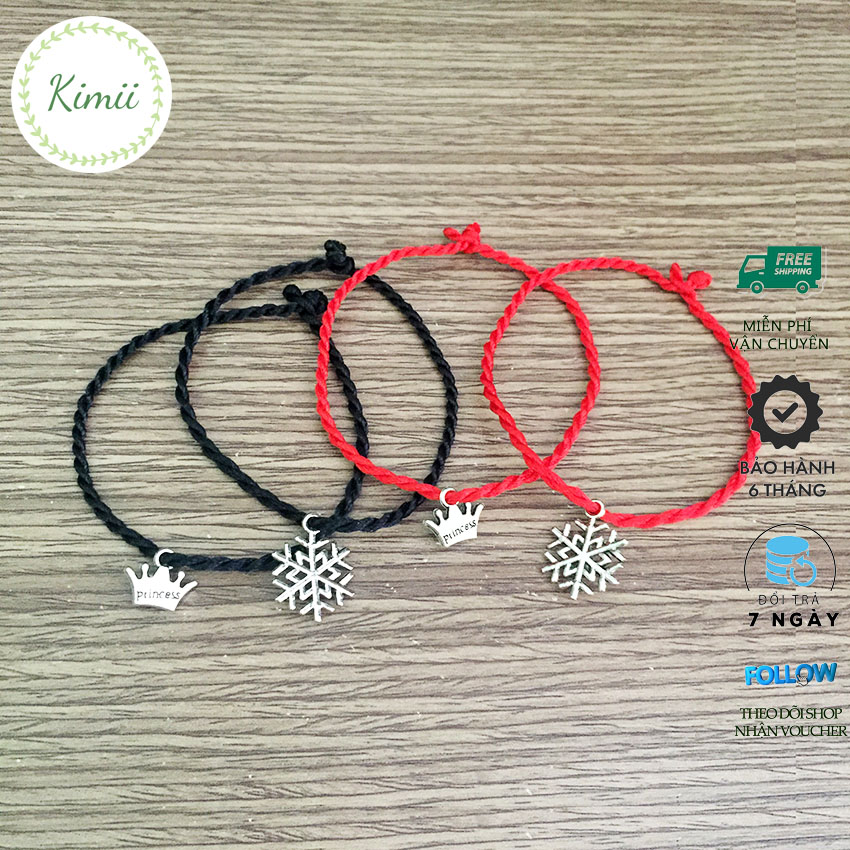 Vòng tay dây tim may mắn đính bông tuyết vương miện V85, Vòng tay phong thủy, Vòng tay handmade