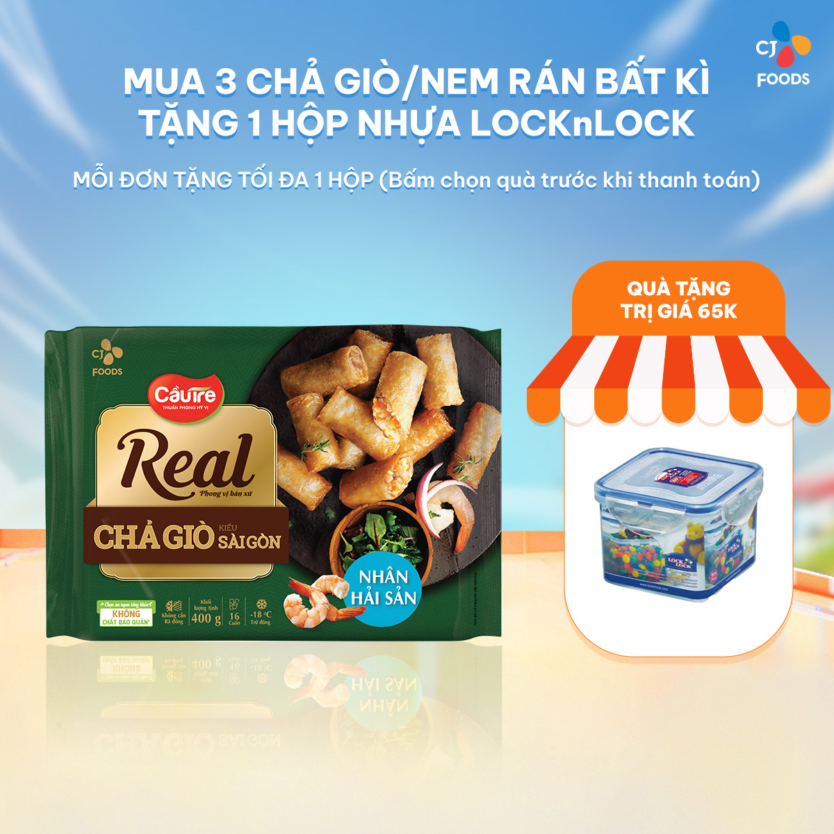 [Mua 3 tặng 1 hộp nhựa]-[HCM_HN] Chả giò Real Cầu Tre kiểu Sài Gòn 400g (nhân Hải sản/ nhân Thịt)