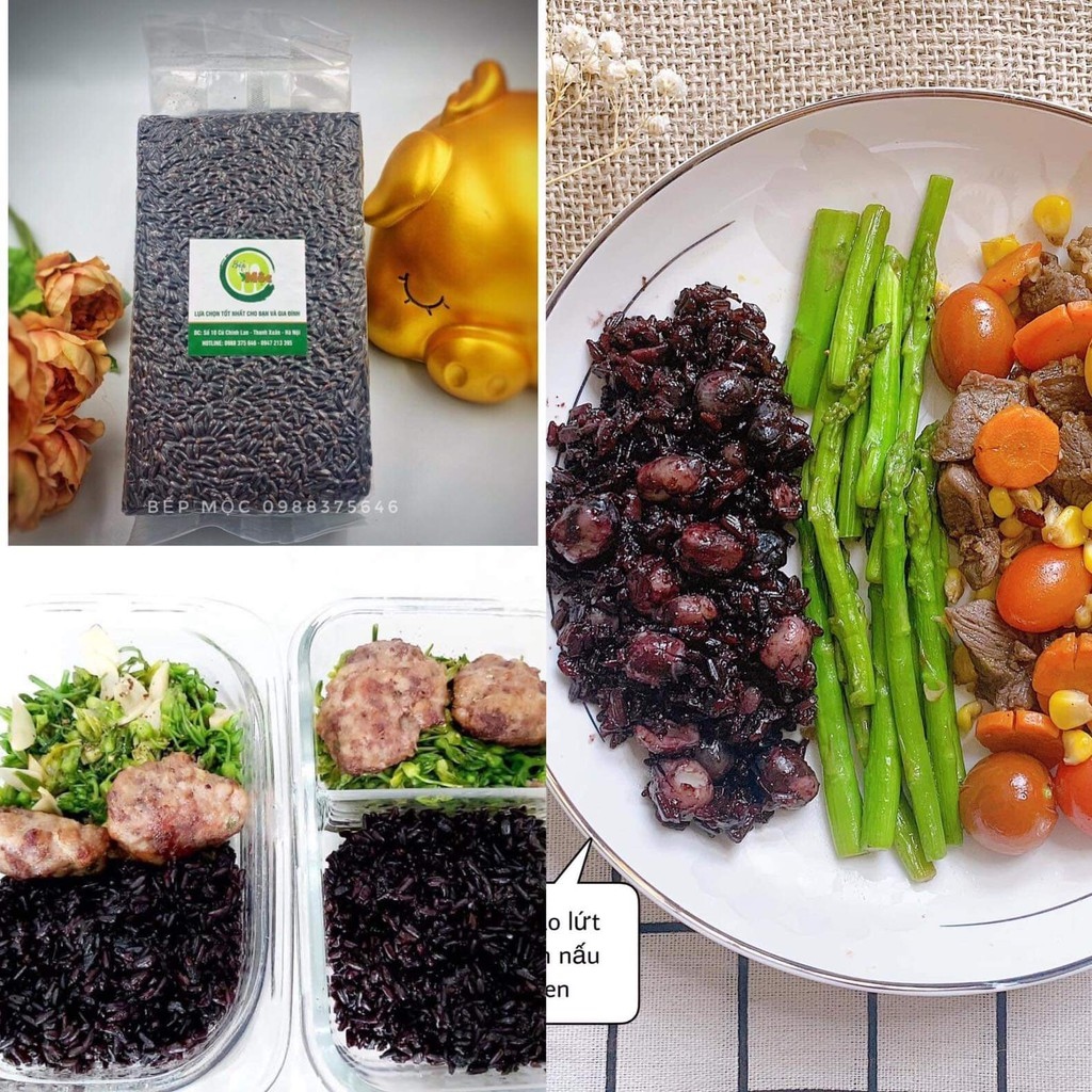 Gạo lứt đen điện biên siêu dẻo siêu ngon gói 1kg hút chân không thích hợp eat clean ăn kiêng giảm cân.