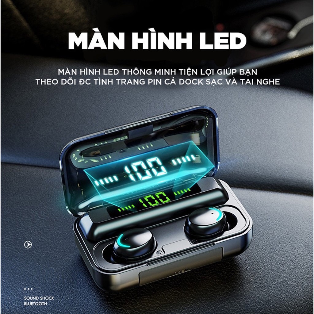 Tai Nghe Không dây Bluetooth AMOI F9 Bản Quốc Tế Kiêm Pin Sạc Dự Phòng cho Điện Thoại 2000 mAh - Tai Nghe Bluetooth Mini - Tai Nghe Bluetooth Không Dây Hay Hơn i7s, i9s, i11, i12 - Pin siêu khỏe