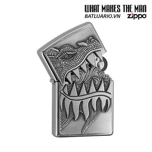 Zippo 28969 - Zippo Dragon Lighters - Fire Breathing Dragon Emblem Brushed Chrome