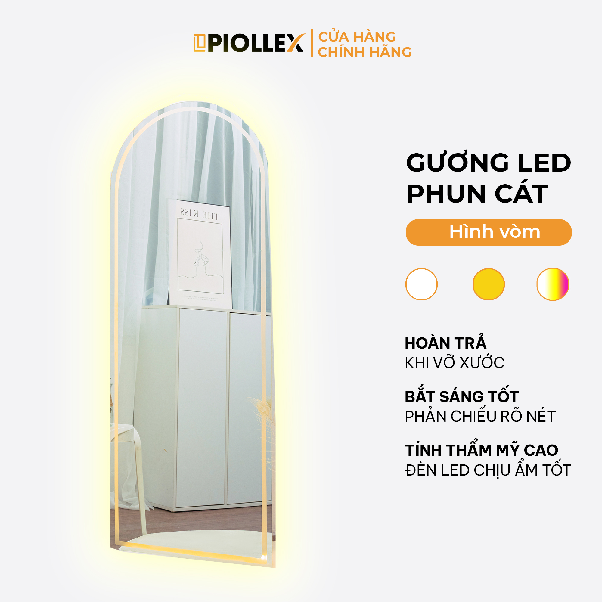 Gương soi toàn thân có đèn led piollex dáng vòm