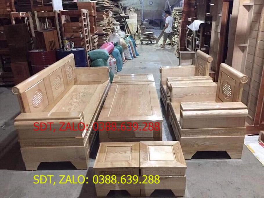 Bàn ghế sofa phòng khách gỗ sồi Nga mã M6 màu trần .