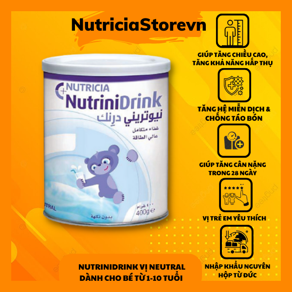 [ Date 04/2024 ]Sữa NutriniDrink Vị Neutral Hộp 400gr Dành Cho Bé Chậm Tăng Cân, Chậm Tăng Chiều Cao
