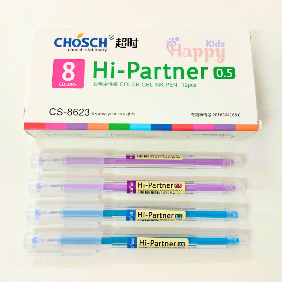 Hộp 12 cây bút nước chosch cs-8623 mực xanh, tím