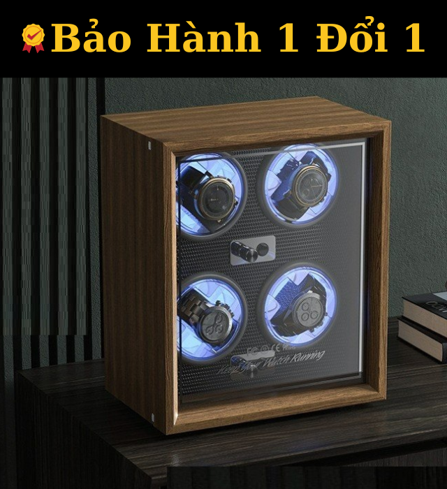 Hộp Đựng Đồng Hồ Cơ 4 Xoay 6 Trưng Bày Da Cá Sấu, Cacbon, Hộp Automatic Tự Xoay - Khung Gỗ Bọc Pu - 31x24x18cm - Shop Luta - Bảo Hành 1 Đổi 1