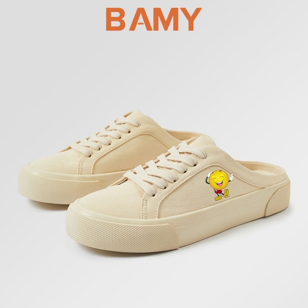 Giày Sục Thể Thao Nữ MK màu Kem, Sục nữ đạp gót đế bánh mì 3cm BAMY From rộng