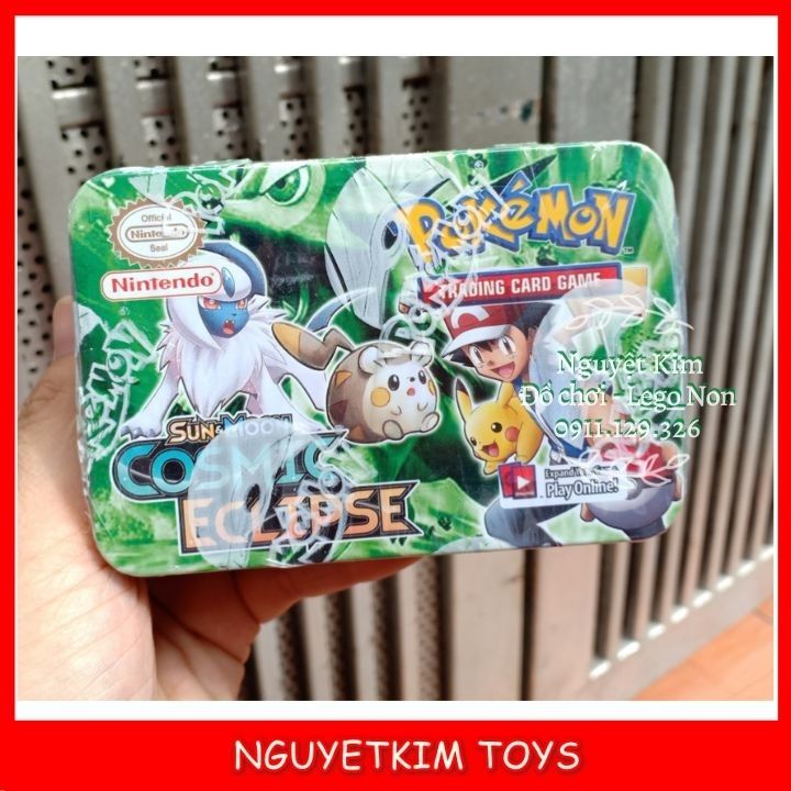 [SIZE 1] Bộ Bài Pokemon Hộp Sắt Tặng Kèm Thẻ Tráng Nhũ Siêu Đẹp- Loại Đẹp 42 Thẻ Bài- Trò Chơi Chiến Đấu Phim Hoạt Hình Đồ Chơi Sưu Tập Trẻ Em