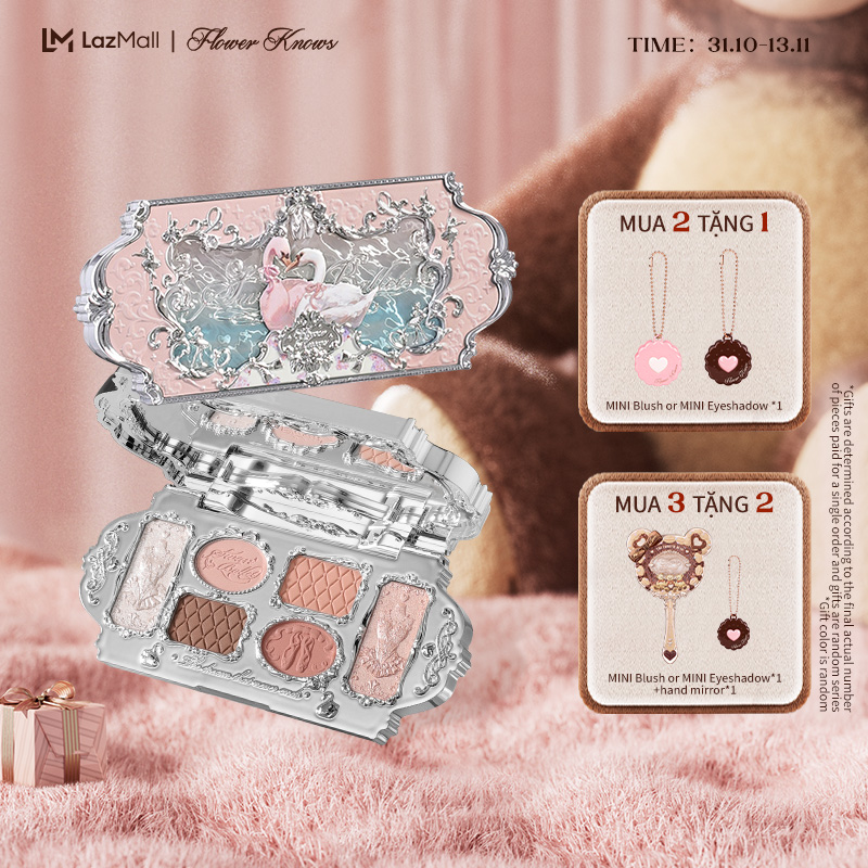 Flower Knows Bảng Phấn Mắt swan ballet Sáu Màu Sắc Hiệu Ứng Mịn Màng Lâu Trôi 6.5g