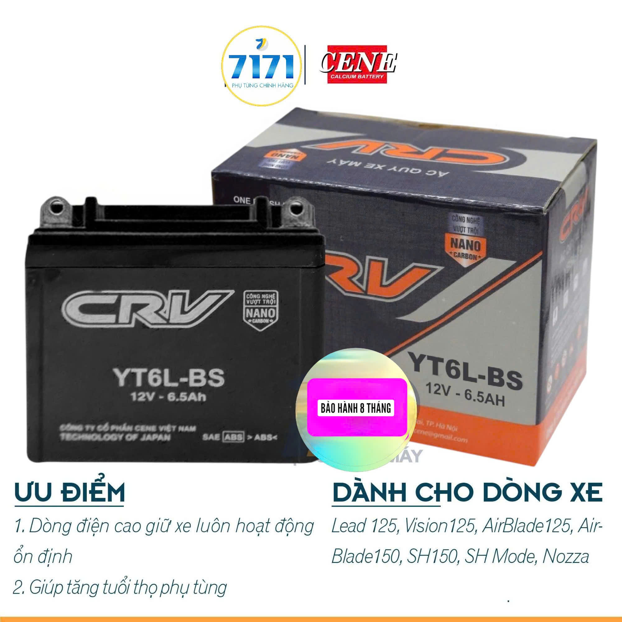 BÌNH ẮC QUY KHÔ CRV XE SH MODE, VISION 125, AB 125, LEAD 125... BÌNH LỠ - YT6L