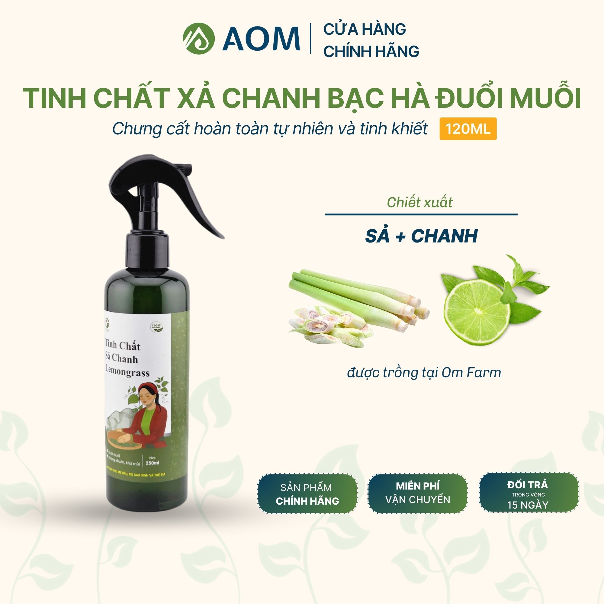 Xịt sả chanh bạc hà đuổi muỗi a om natural 250ml