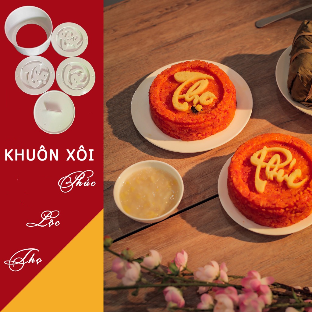 Khuôn xôi Phúc Lộc Thọ, Khuôn xôi ngũ sắc đẹp Mẫu mới kích thước 12x7cm Nhựa chịu lực cao cấp - Dilavia