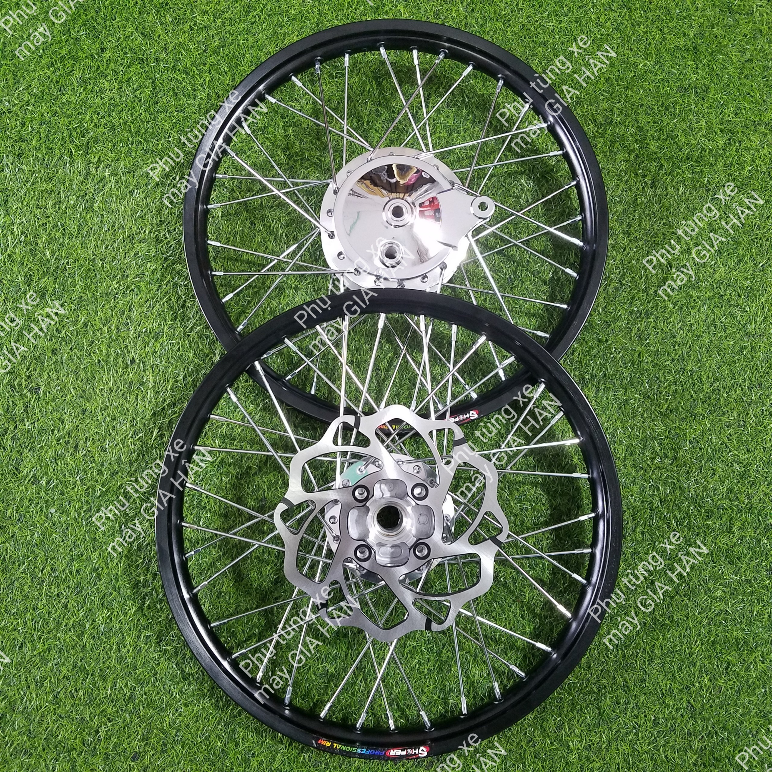 Bánh căm wave đùm mạ crom căm mạ crom niềng nhôm thái thái đen và bạc full má + đĩa trước như hình msp 0204